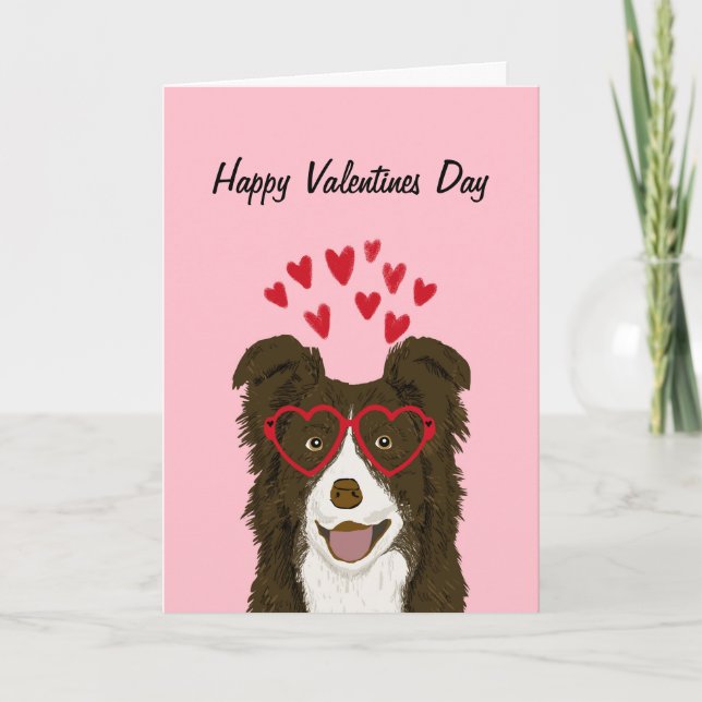 Border Collie - Brown - Valentines Day Card (Front)
