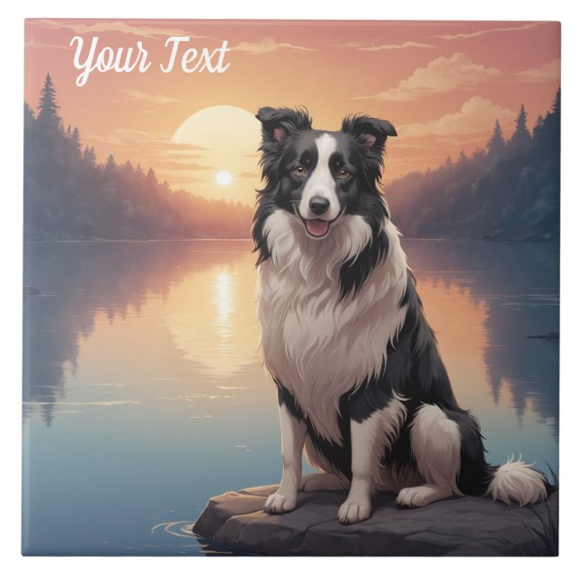 Border Collie by Lake Ceramic Tile (Front)