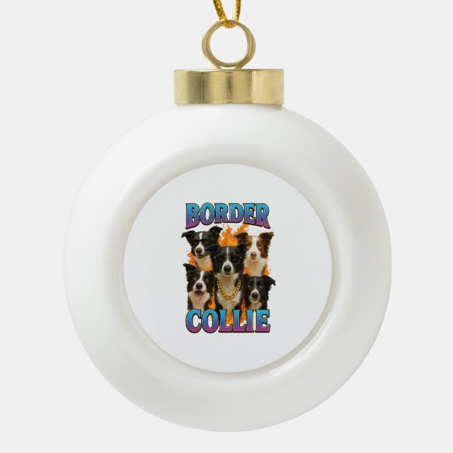 Border Collie  Ceramic Ball Christmas Ornament (Front)