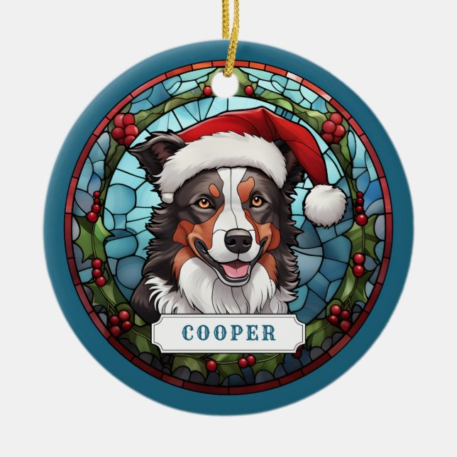 Border Collie Ceramic Circle Ornament (Front)
