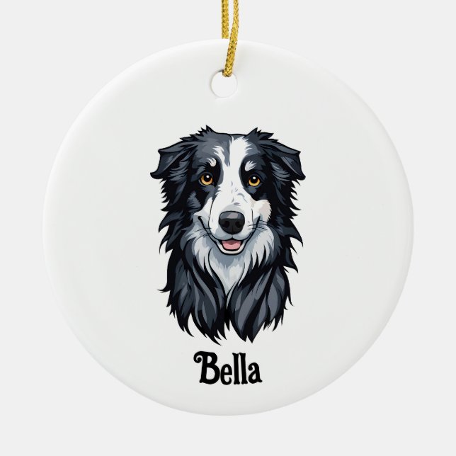 Border Collie Ceramic Ornament (Front)
