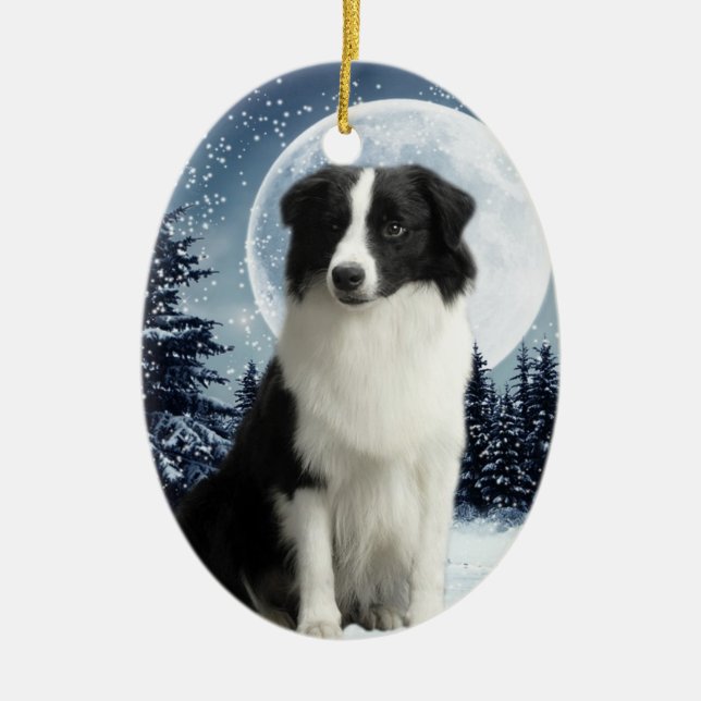 Border Collie Ceramic Tree Decoration (Front)
