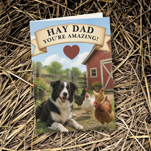 Border Collie Chicken Barn Hay Dad Father’s Day Card