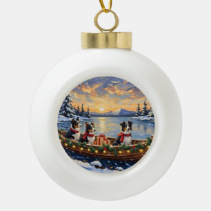 Border Collie Christmas Boat Holiday Ceramic Ball Christmas Ornament