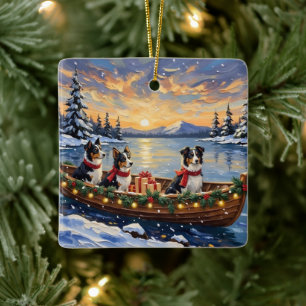 Border Collie Christmas Boat Holiday Ceramic Ornament