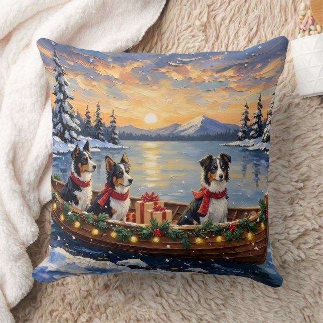 Border Collie Christmas Boat Holiday Cushion (Blanket)