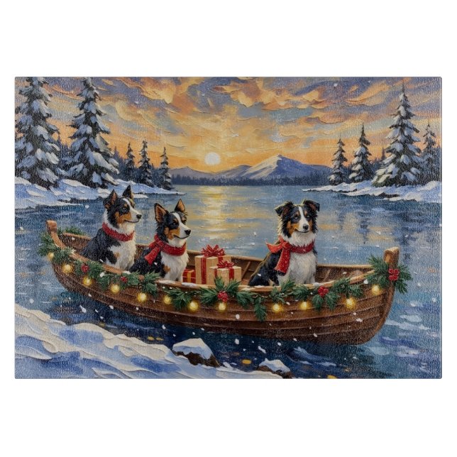 Border Collie Christmas Boat Holiday Cutting Board (Front)