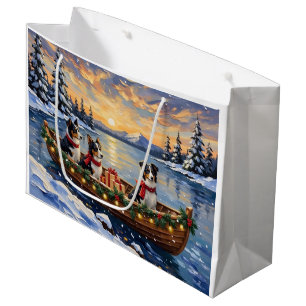 Border Collie Christmas Boat Holiday Large Gift Bag