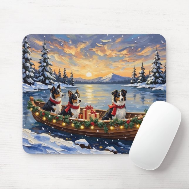 Border Collie Christmas Boat Holiday Mouse Pad (With Mouse)