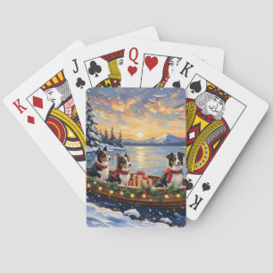 Border Collie Christmas Boat Holiday Playing Cards