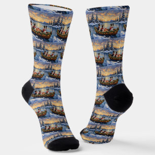 Border Collie Christmas Boat Holiday Socks