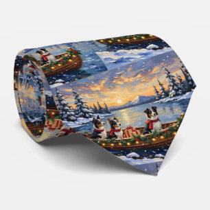 Border Collie Christmas Boat Holiday Tie