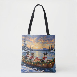 Border Collie Christmas Boat Holiday Tote Bag