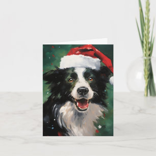 Border Collie Christmas brush painting artwork Card