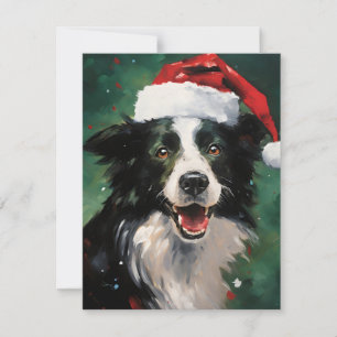 Border Collie Christmas brush painting artwork Holiday Card