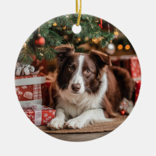 Border Collie Christmas Ceramic Ornament