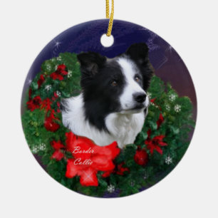 Border Collie Christmas Ceramic Ornament