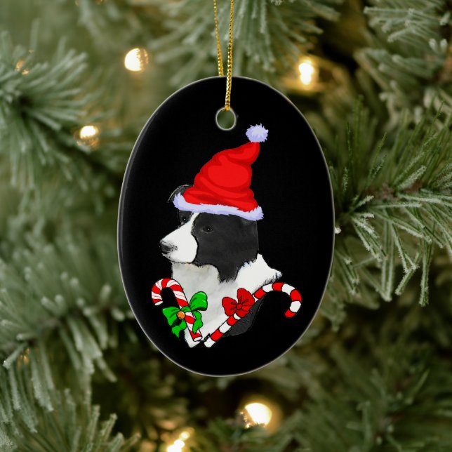 Border Collie Christmas Ceramic Ornament (Tree)