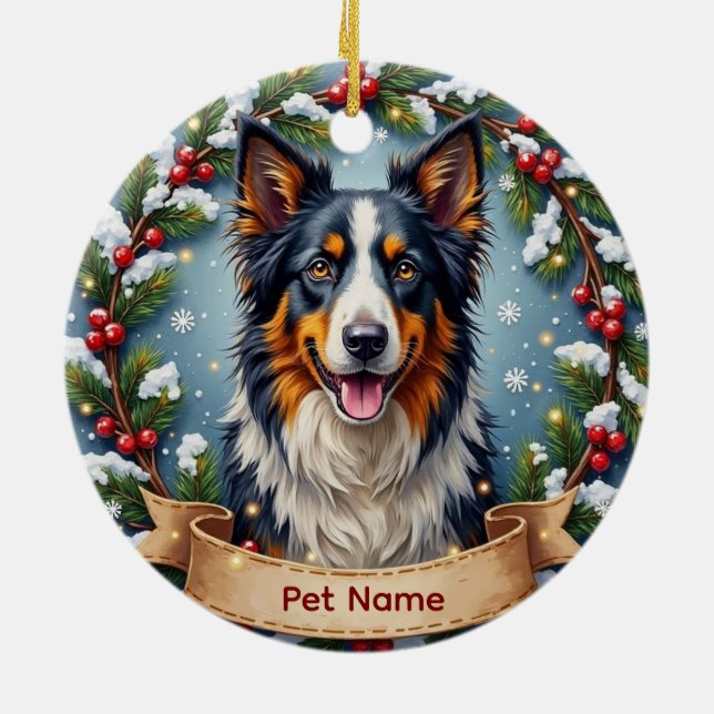 Border Collie Christmas Ceramic Ornament (Back)