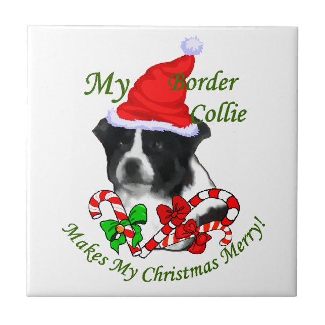 Border Collie Christmas Ceramic Tile (Front)
