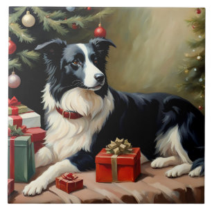 Border Collie Christmas Ceramic Tile