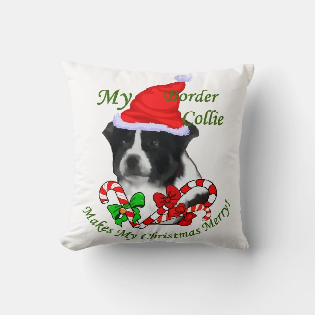 Border Collie Christmas Cushion (Front)