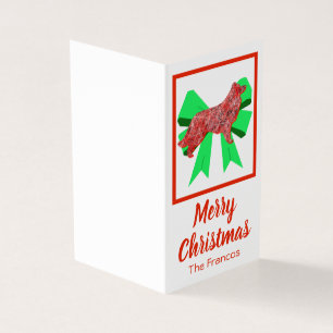 Border Collie Christmas Dog & Green Bow Card