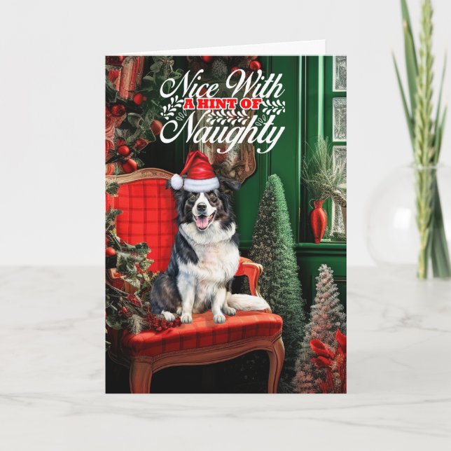 Border Collie Christmas Dog Naughty or Nice Holiday Card (Front)