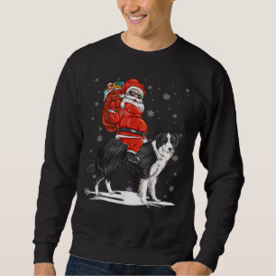 border collie Christmas Dog Riding Santa Sweatshirt