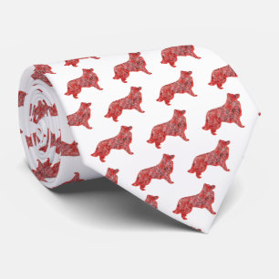 Border Collie Christmas Dog Silhouette White Neck Tie