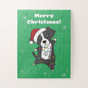 Border Collie Christmas Dog Winter Animals Dogs Ji Jigsaw Puzzle