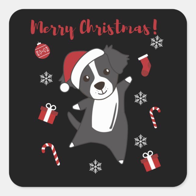 Border Collie Christmas Dog Winter Animals Dogs Square Sticker (Front)