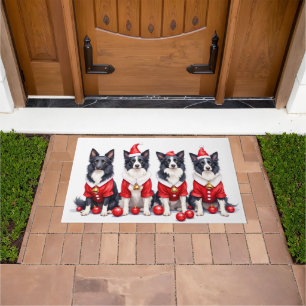 Border Collie Christmas Dress Santa Hat Doormat