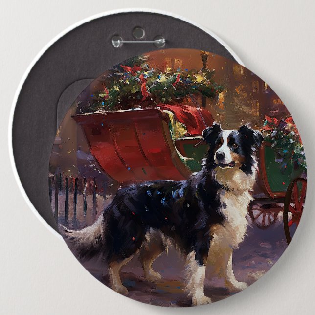 Border Collie Christmas Festive Season  6 Cm Round Badge (Front & Back)