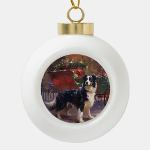 Border Collie Christmas Festive Season Ceramic Ball Christmas Ornament
