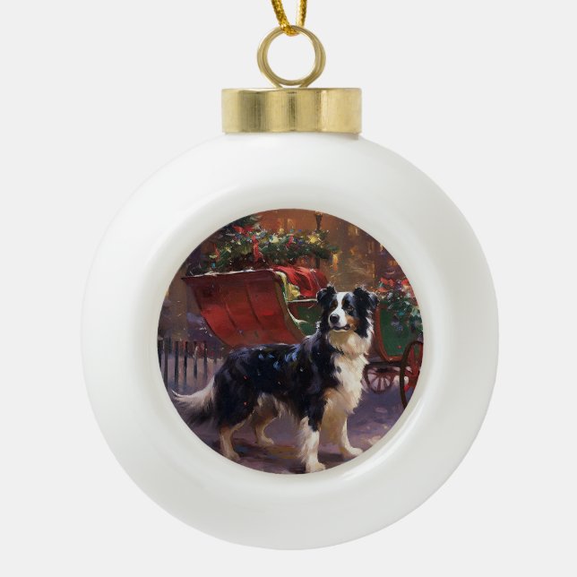 Border Collie Christmas Festive Season  Ceramic Ball Christmas Ornament (Front)