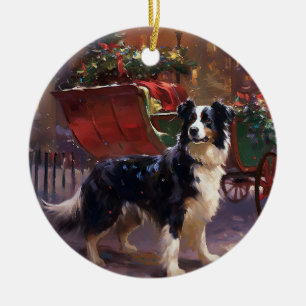 Border Collie Christmas Festive Season Ceramic Ornament