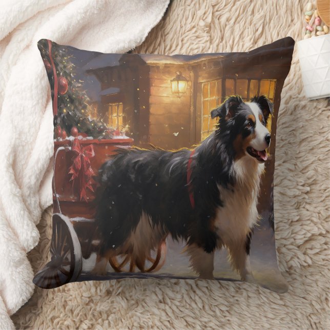 Border Collie Christmas Festive Season Cushion (Blanket)