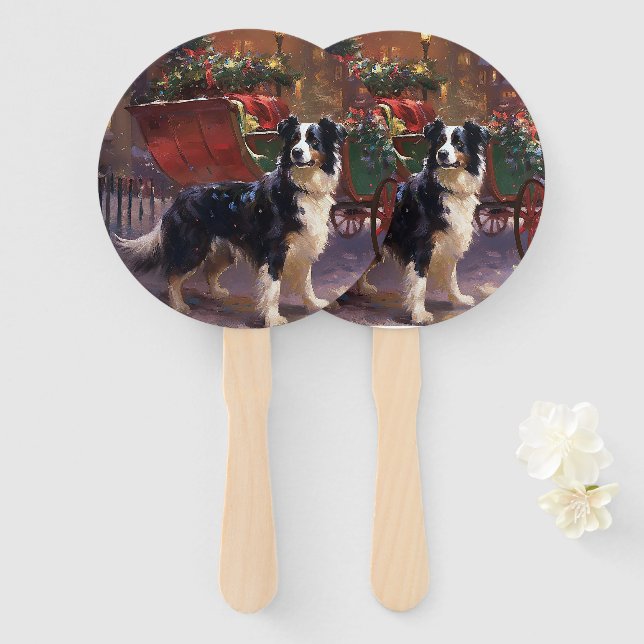 Border Collie Christmas Festive Season  Hand Fan (Front and Back)