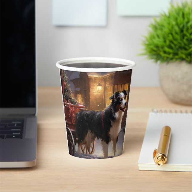 Border Collie Christmas Festive Season Paper Cups (Insitu)