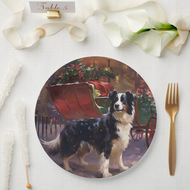 Border Collie Christmas Festive Season  Paper Plate (Wedding)