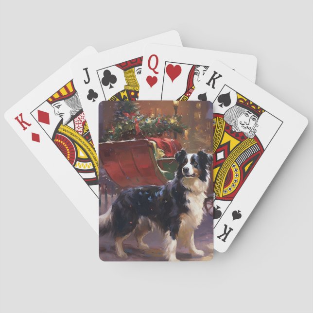 Border Collie Christmas Festive Season  Playing Cards (Back)