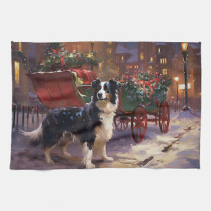 Border Collie Christmas Festive Season Tea Towel