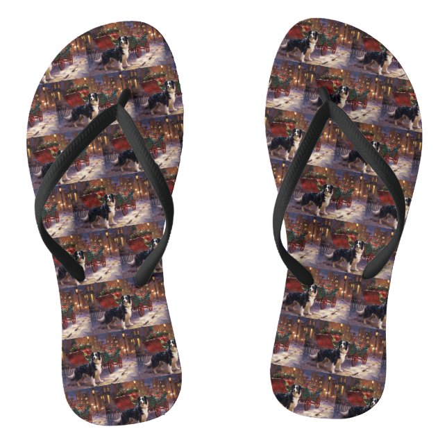 Border Collie Christmas Festive Season  Thongs (Footbed)