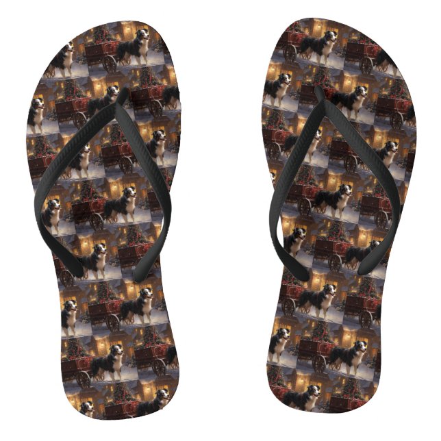 Border Collie Christmas Festive Season Thongs (Footbed)