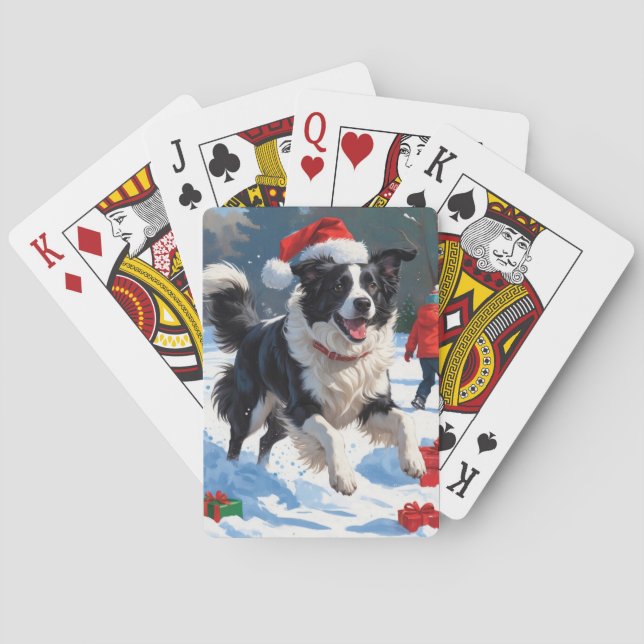 Border Collie Christmas Festive Snow Scene Playing Cards (Back)