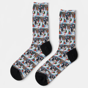 Border Collie Christmas Festive Snow Scene Socks