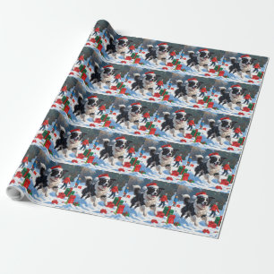 Border Collie Christmas Festive Snow Scene Wrapping Paper
