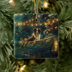 Border Collie Christmas Festive Voyage Ceramic Ornament