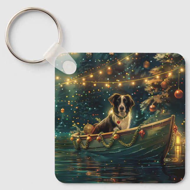 Border Collie Christmas Festive Voyage Key Ring (Front)